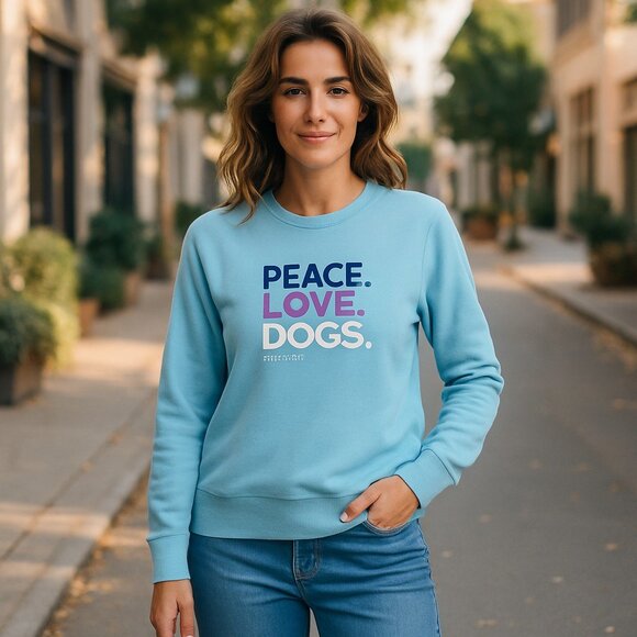Life Is Good Tops - Life Is Good Blue and Purple Peace Love Dogs Sweatshirt